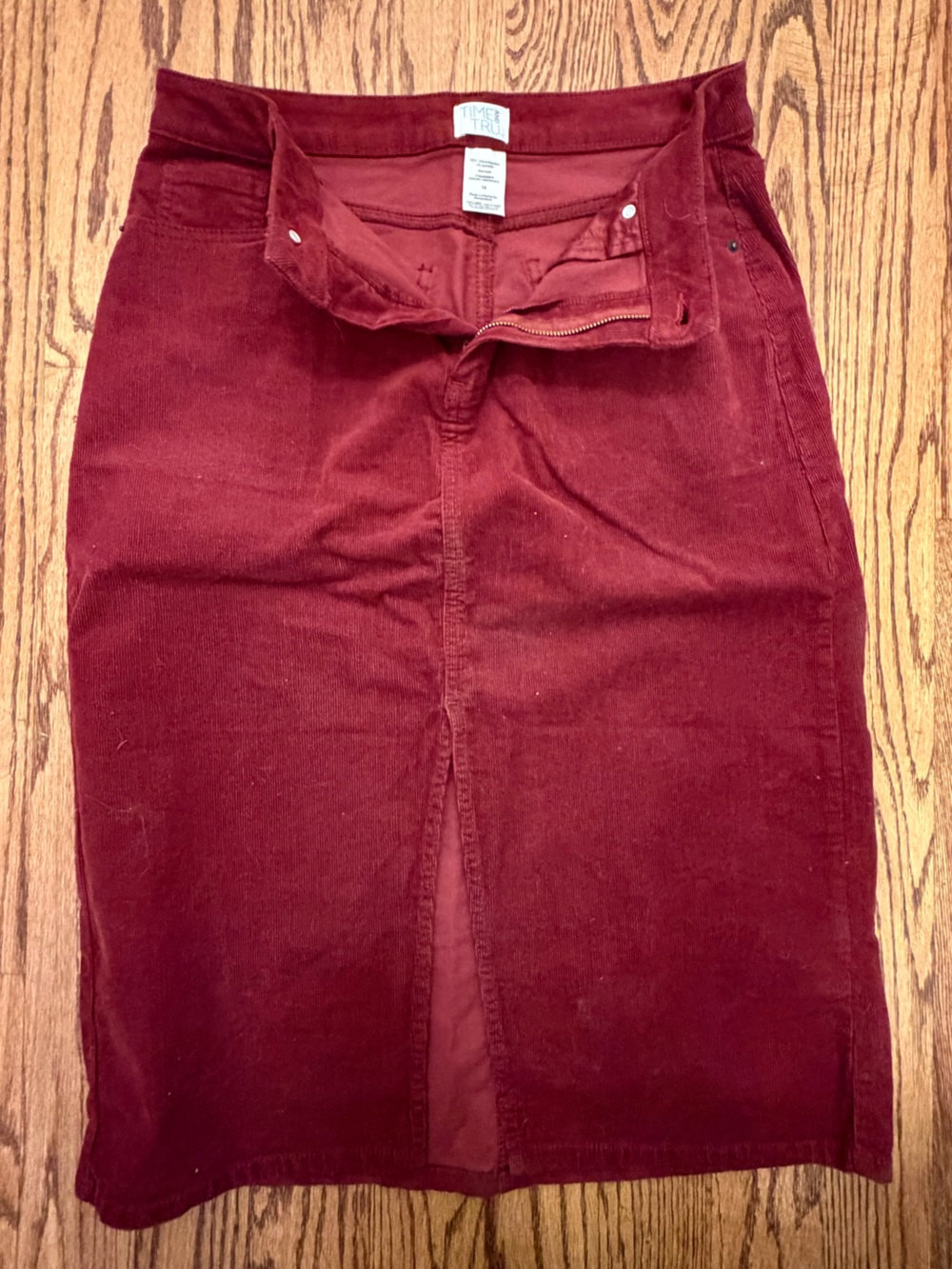 Time and Tru Burgundy Corduroy Midi Skirt